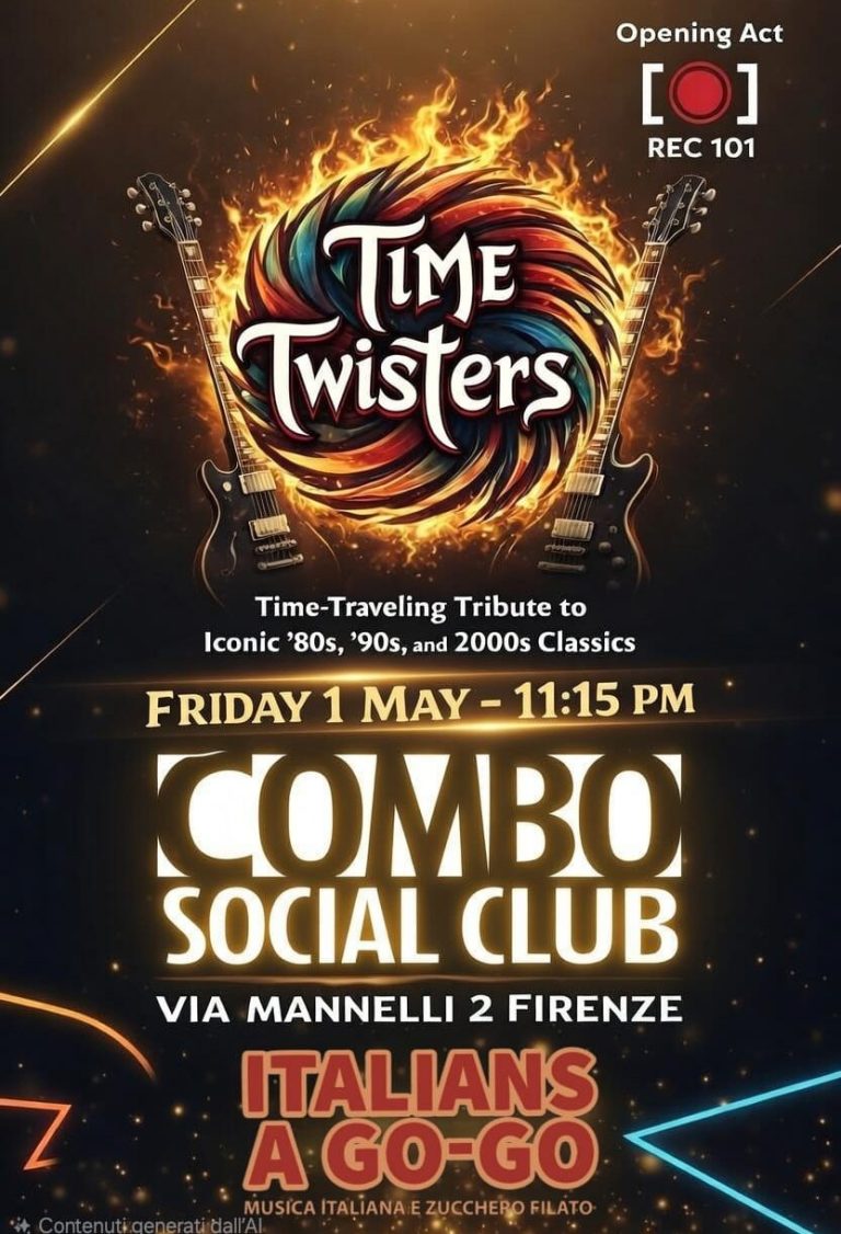Poster for "Time Twisters" event at Combo Social Club with date and performance details.